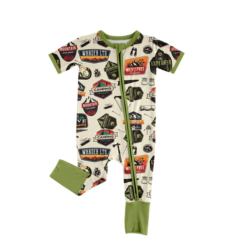 X12.19 Preorder (moq 5)Baby Boys Camping Hunting Two Way Zipper Convertible Rompers