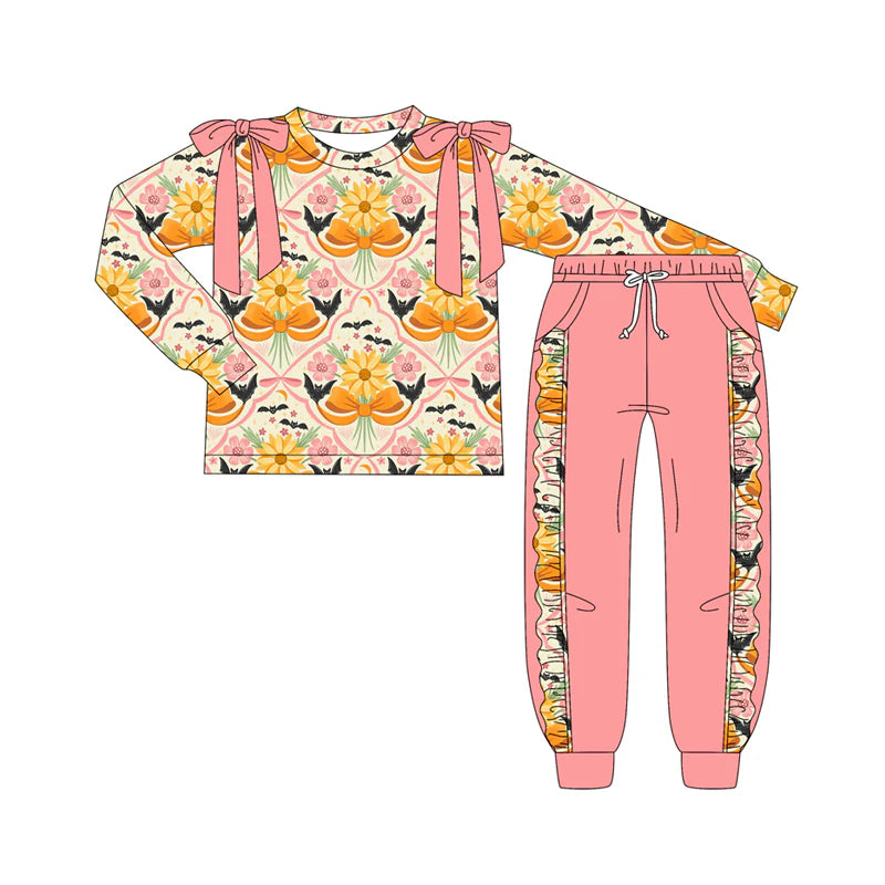 7.9Preorder (moq 5)Baby Girls Long Sleeves Flowers Bows Plaid Top Pockets Pant Clothes Set