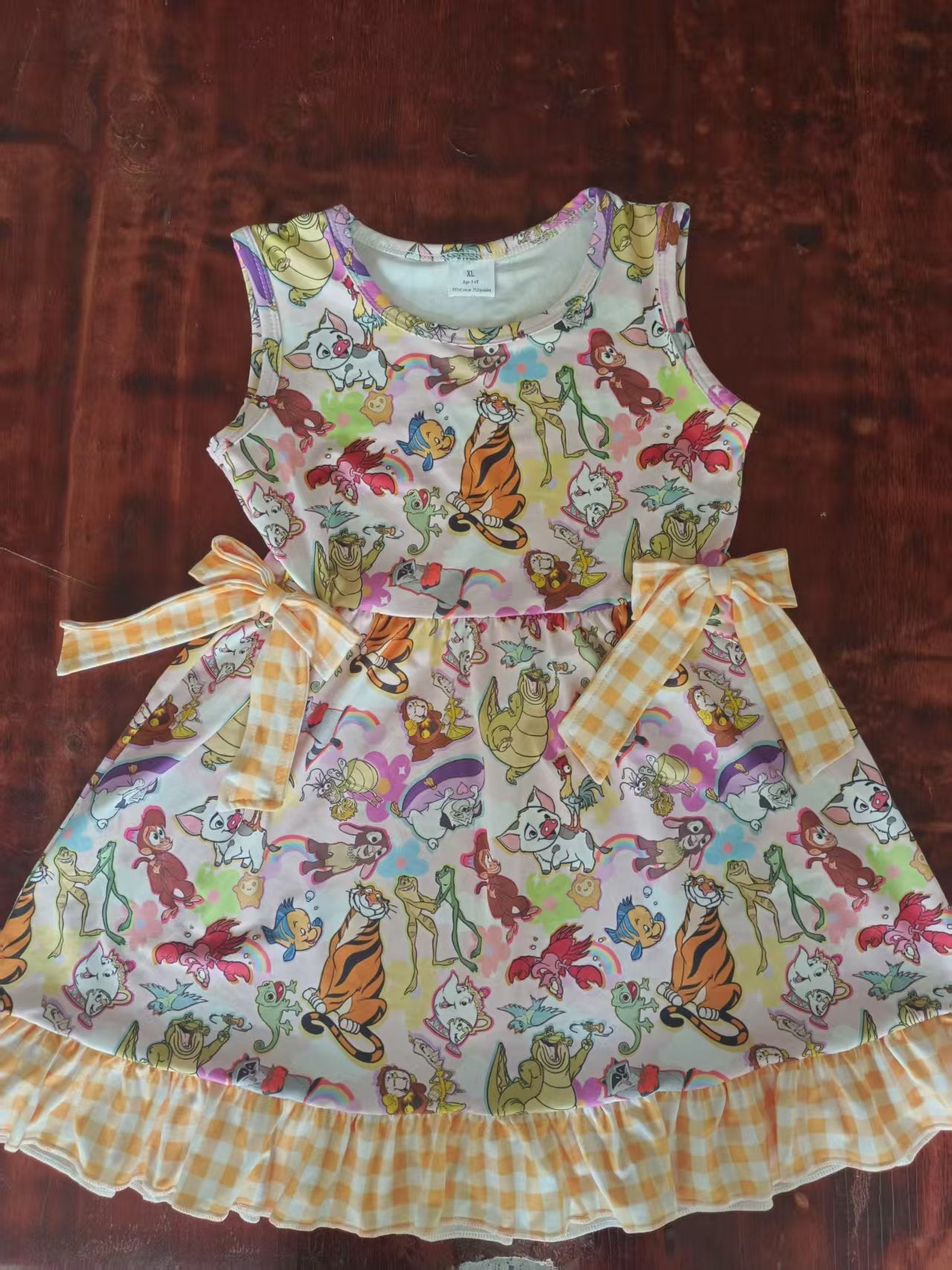 4.25 Yellow Cartoon Plaid Bowknot Dress