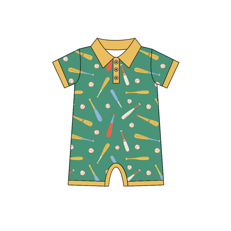 X12.20 Preorder (moq 5)Baby Boys Short Sleeve Baseballs Button Team Shorts Rompers