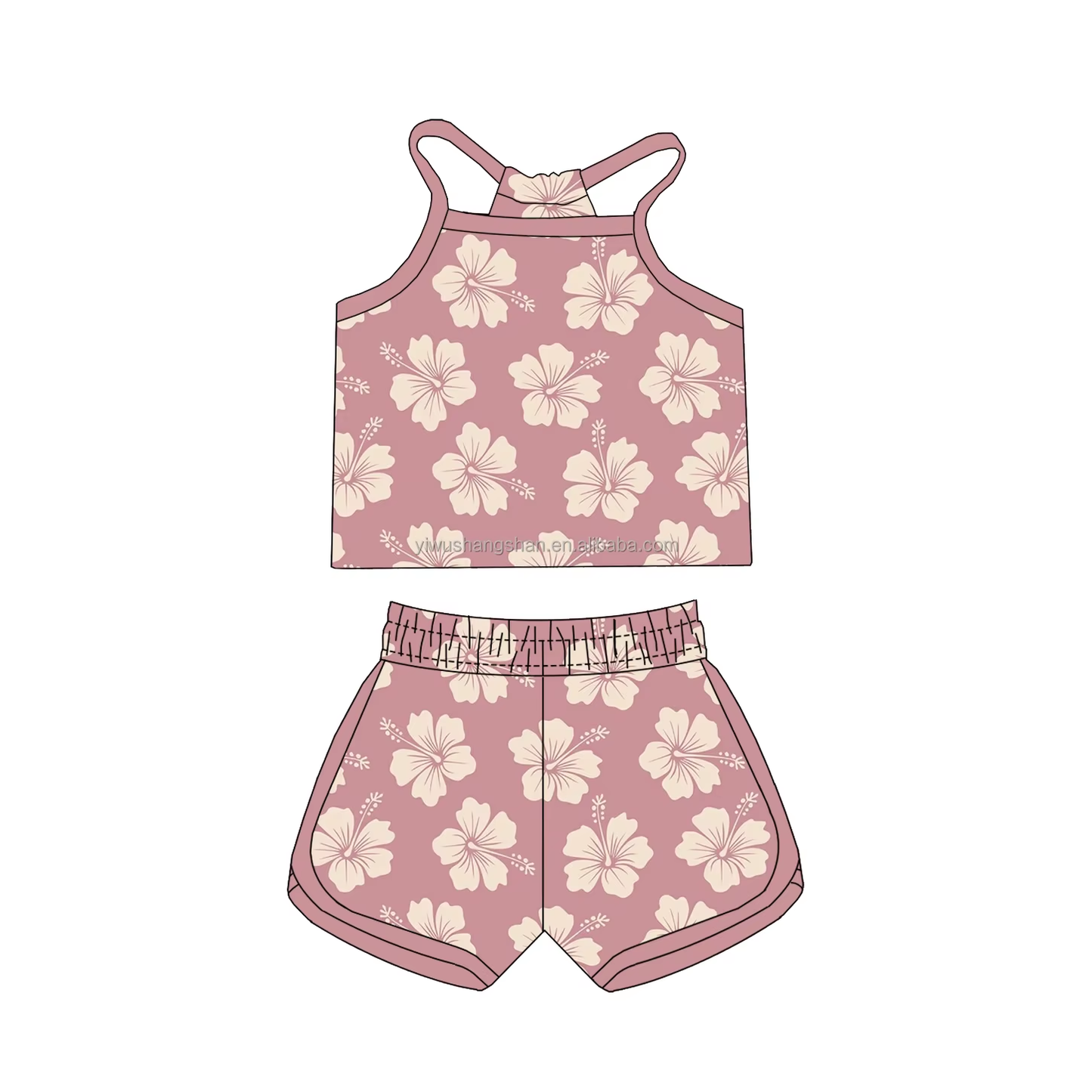 5.14 Pink flower summer girl suit