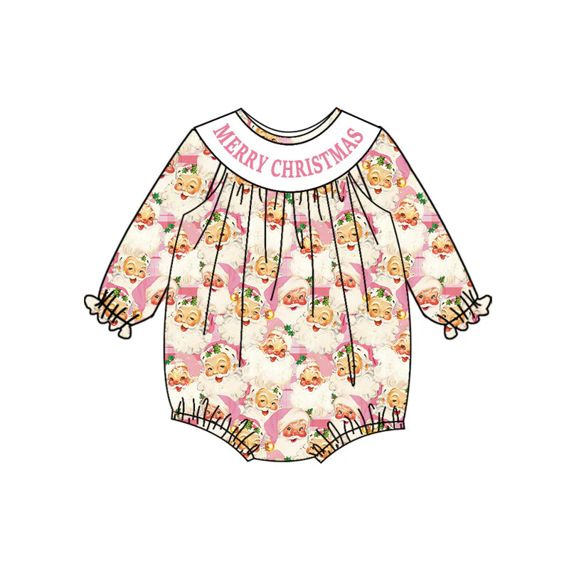 7.12Preorder (moq 5)Baby Girls Long Ruffle Sleeves Merry Christmas Santa Plaid Romper