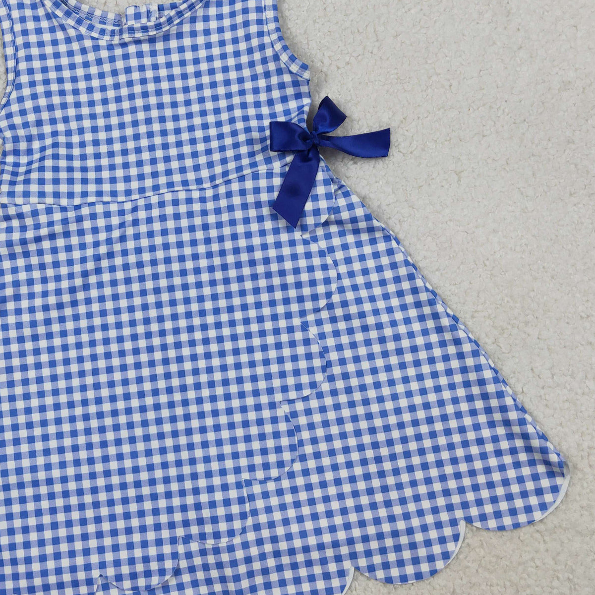 3.30 GSD3427 Baby Girls Blue Checked Yoga Active Scallop Shorts Knee Length Dresses
