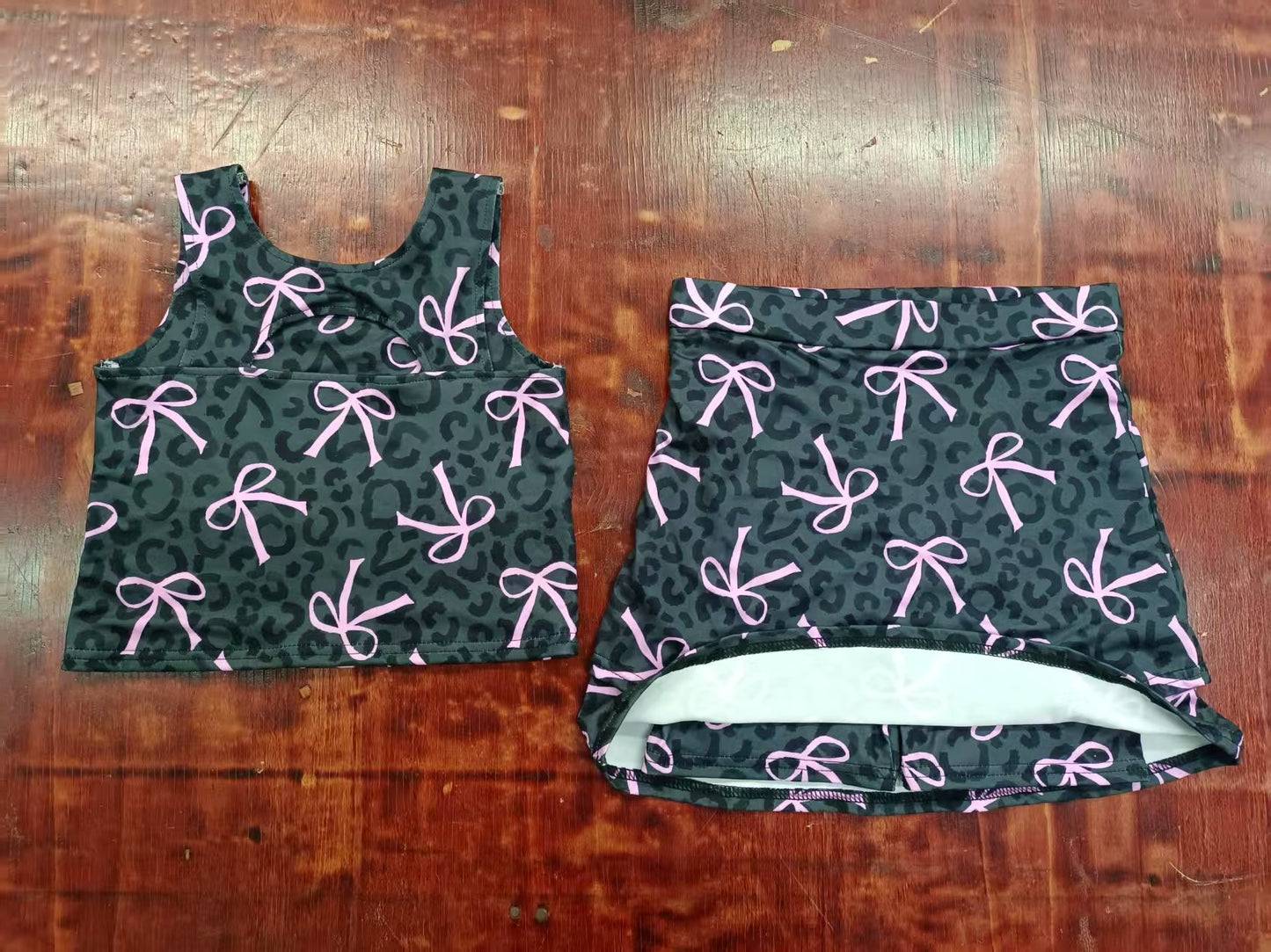 4.26 Leopard print short-sleeved bow tie suit