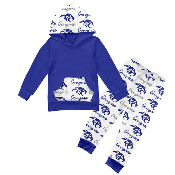X903Preorder (moq 5)Baby Boys Cougars Pocket Hoodie Legging Pant Team Clothes Sets