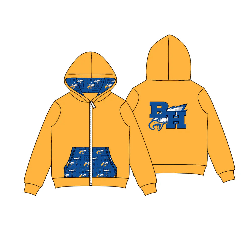 8.5Preorder (moq 5)Baby Boys Yellow BH Eagle Team Pocket Zipper Hoodies Tops