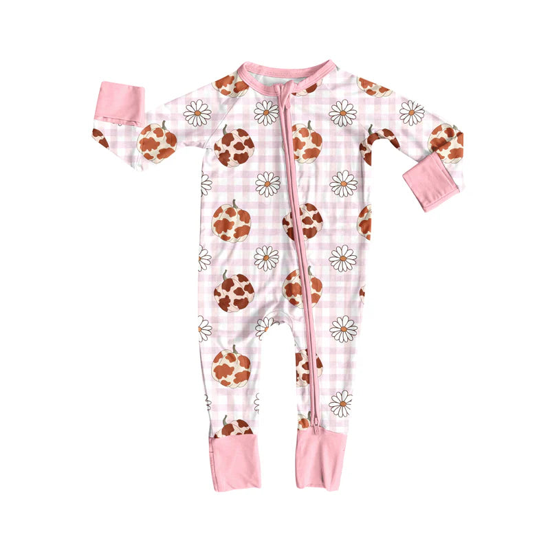 8.2Preorder(moq 5)Baby Infant Boys Pink Camo Pumpkins Daisy Plaid Fall Zipper Rompers