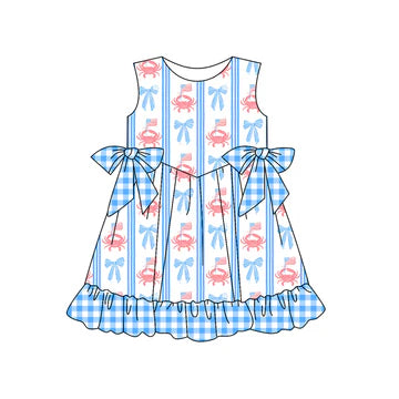 5.8 Blue Bow Plaid Dress
