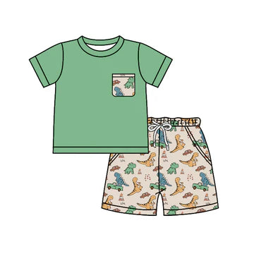 5.6 Green Dinosaur Cartoon Short Sleeve Suit
