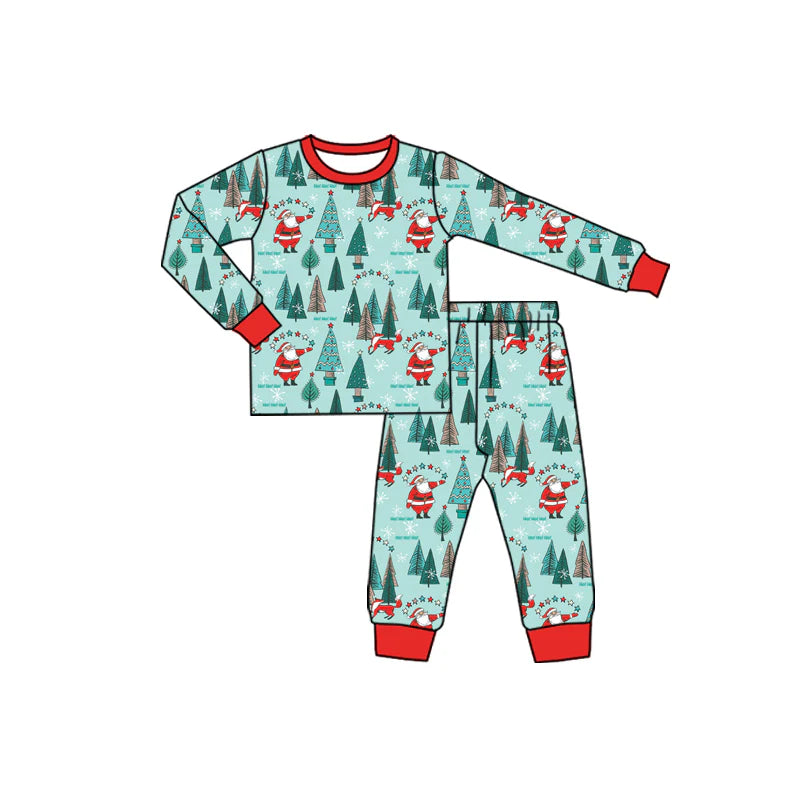 7.16Preorder (moq 5)Baby Boys Long Sleeves Santa Trees Plaid Top Pants Pajamas Set
