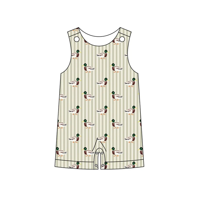 X11.12Preorder (moq 5)Baby Girls Sleeveless Stripe Ducks Hunting Shorts Rompers