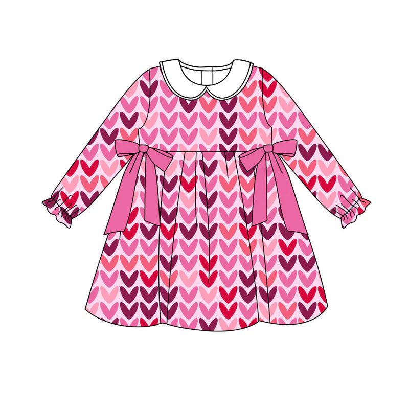 X101Preorder (moq 5)Baby Girls Pink Hearts Bows Valentine Knee Length Dresses