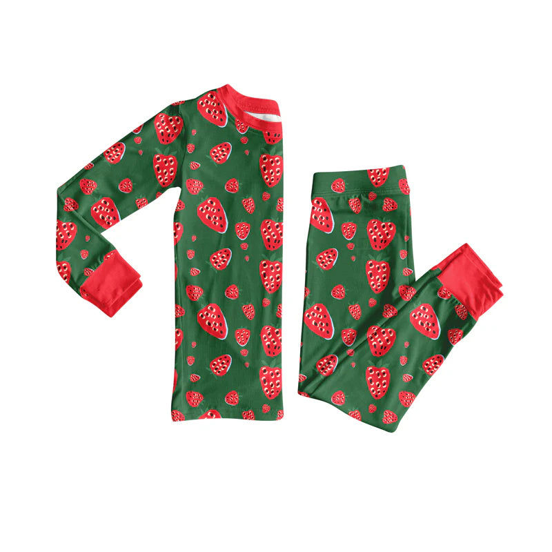 X8.15aby Girls Green Strawberry Top Pants Lounge Wear Pajamas Sets