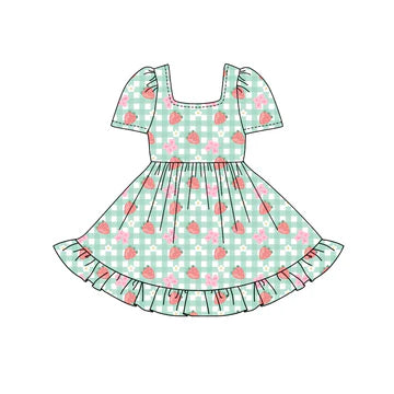 5.24 Strawberry Green Plaid Short Sleeve Dress