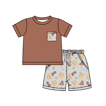 5.6 Cartoon hat boots brown short-sleeved suit