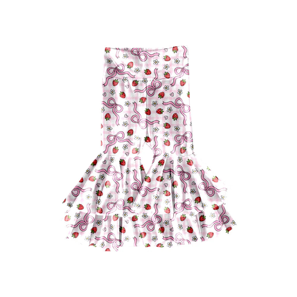 X11.20Preorder(moq 5) Baby Girls Bows Strawberry Checked Ruffle Bell Bottom Pants