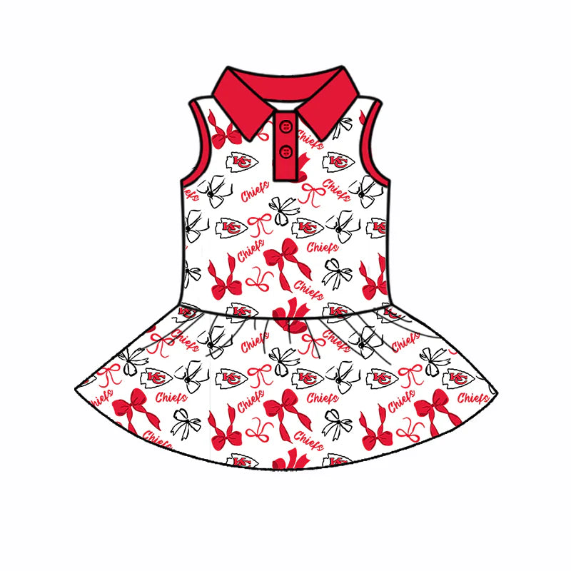 6.30Preorder (moq 5)Baby Girls Red Sleeveless Bows Plaid KC Button Team Knee Length Dresses