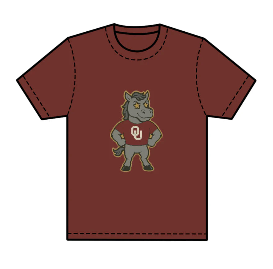 8.1preorder(moq 5) Baby Boys Dark Red Short Sleeves Horses OU Team Tee Shirts Tops