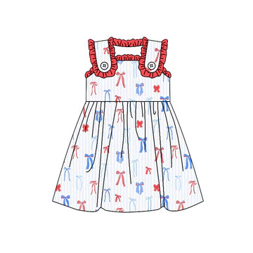 5.8 Girls Summer Button Sleeveless Bowknot Dress