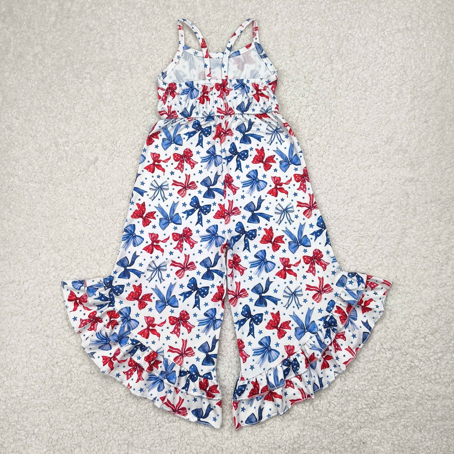 4.15 SR2865 National Day star and bow pattern white suspender jumpsuit