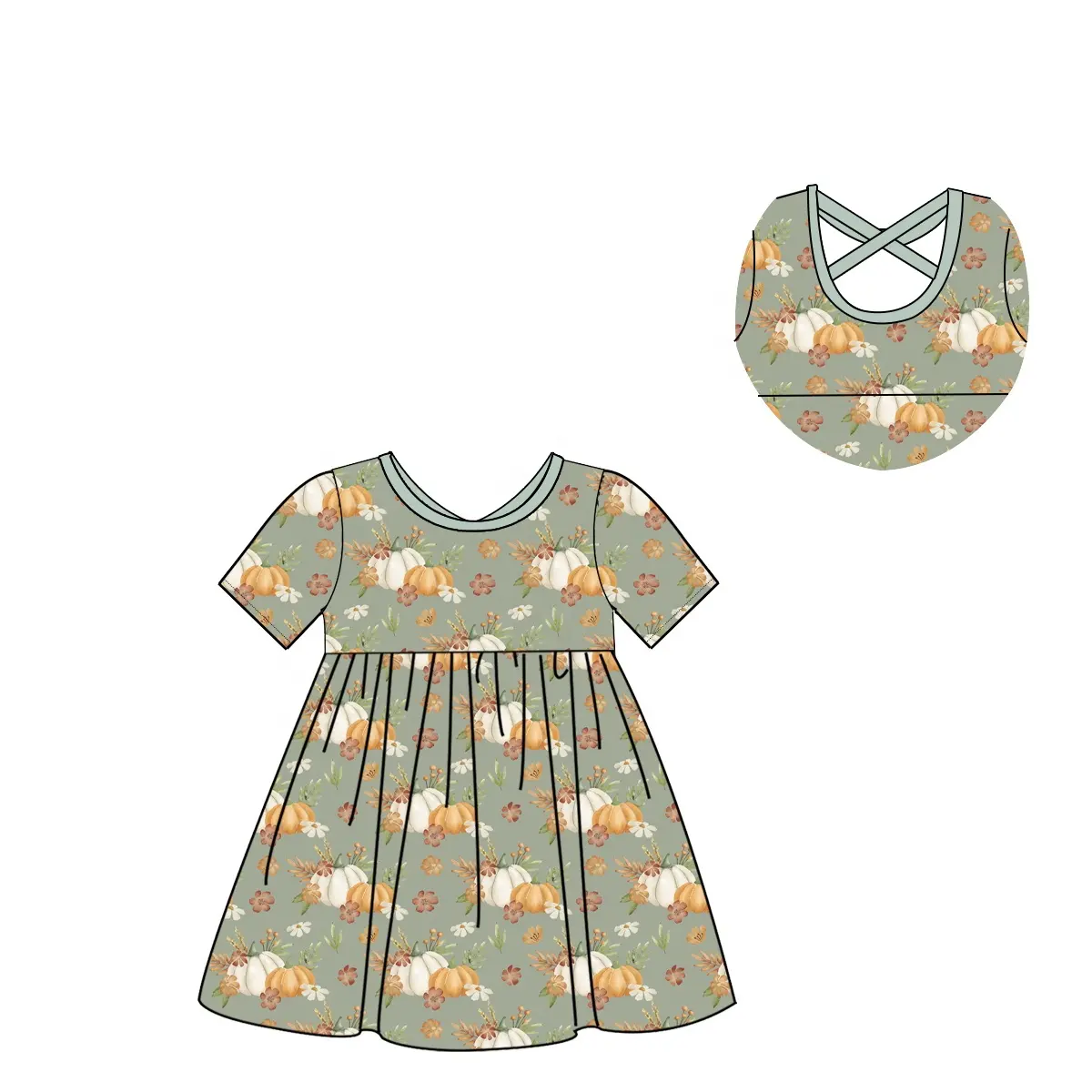 6.12 Pumpkin Flower Short Sleeve Dress
