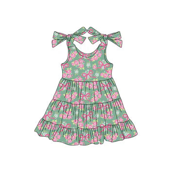 5.24 Green Bow Flower Short Sleeve Dress