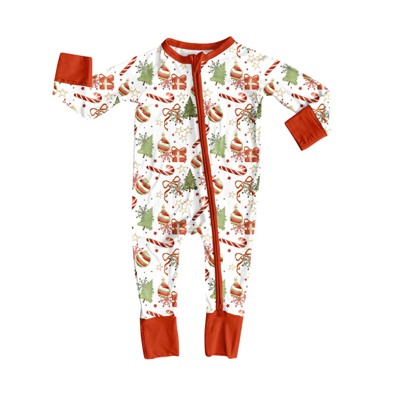 8.11Preorder(moq 5)Baby Boys Christmas Gifts Candy Cane Zipper Footie Rompers