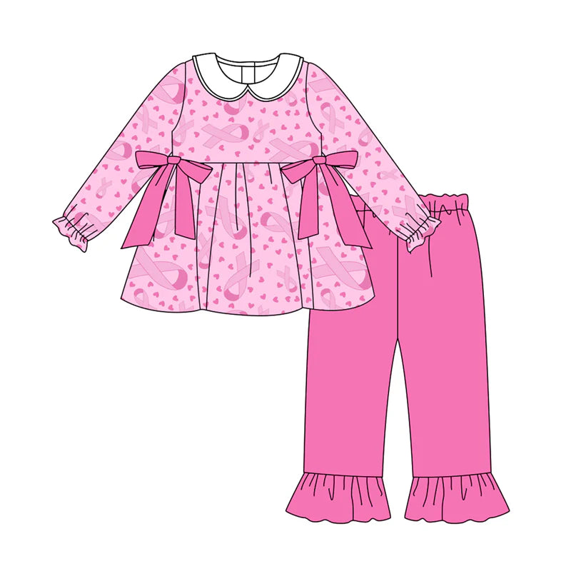 X8.14Baby Girls Wear Pink In Oct Bows Tunic Top Pants Clothes Sets
