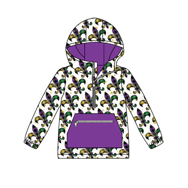 X926Preorder (moq 5)Baby Boys Anchors Checked Pocket Zipper Mardigras Hoodies Top