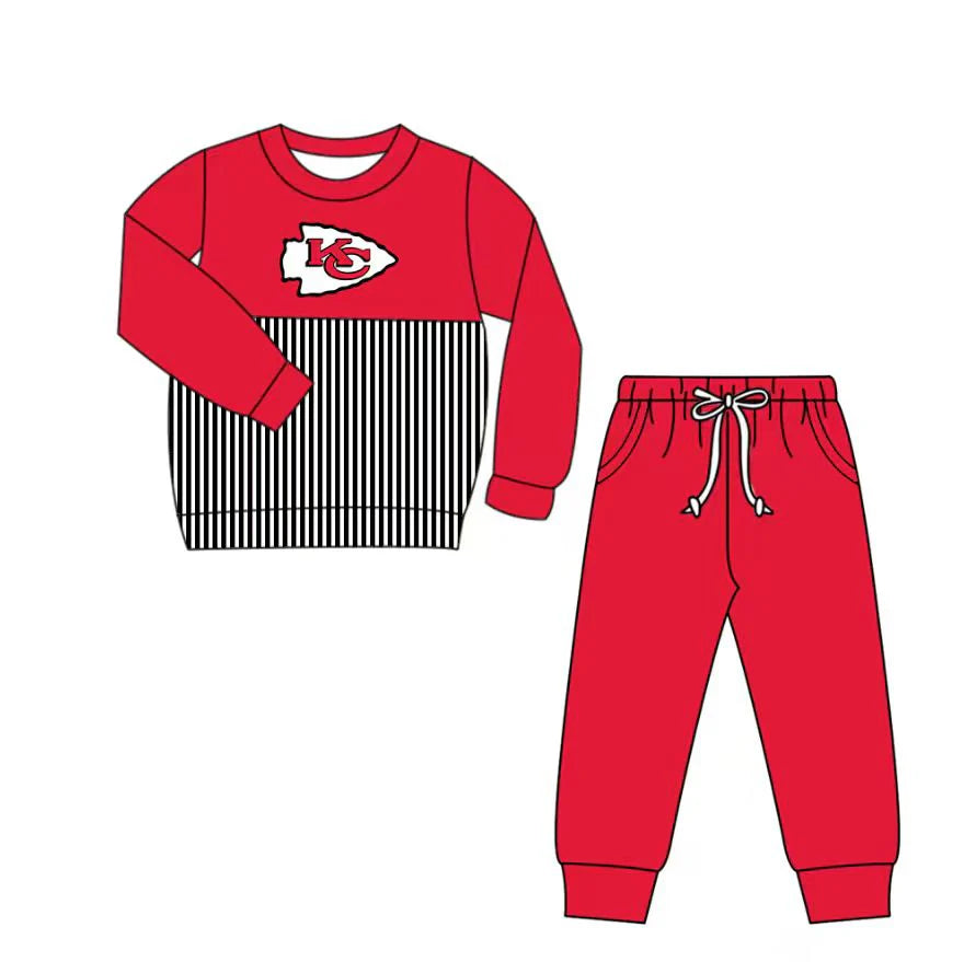 X12.20 Preorder(moq 5)Baby Boys KC Stripe Top Pockets Jogger Pants Team Clothes Sets