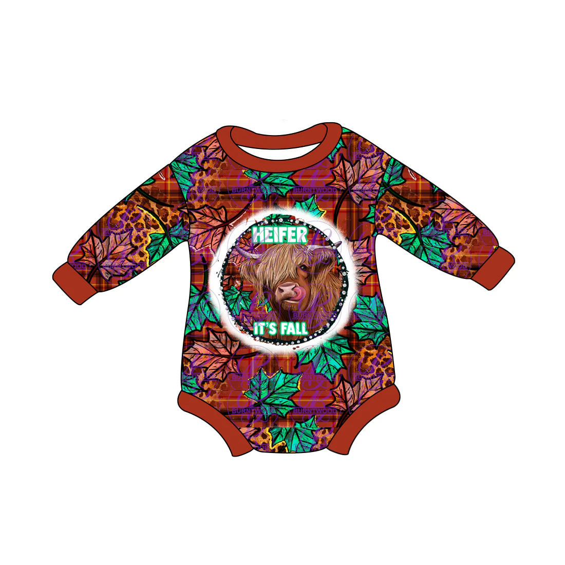 7.15Preorder (moq 5)Baby Girls Long Sleeves Red Leopard Highland Cows Romper