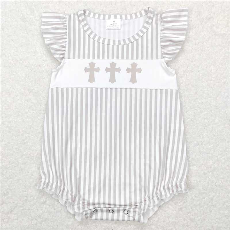 SR0617 Cross brown and white striped vest jumpsuit