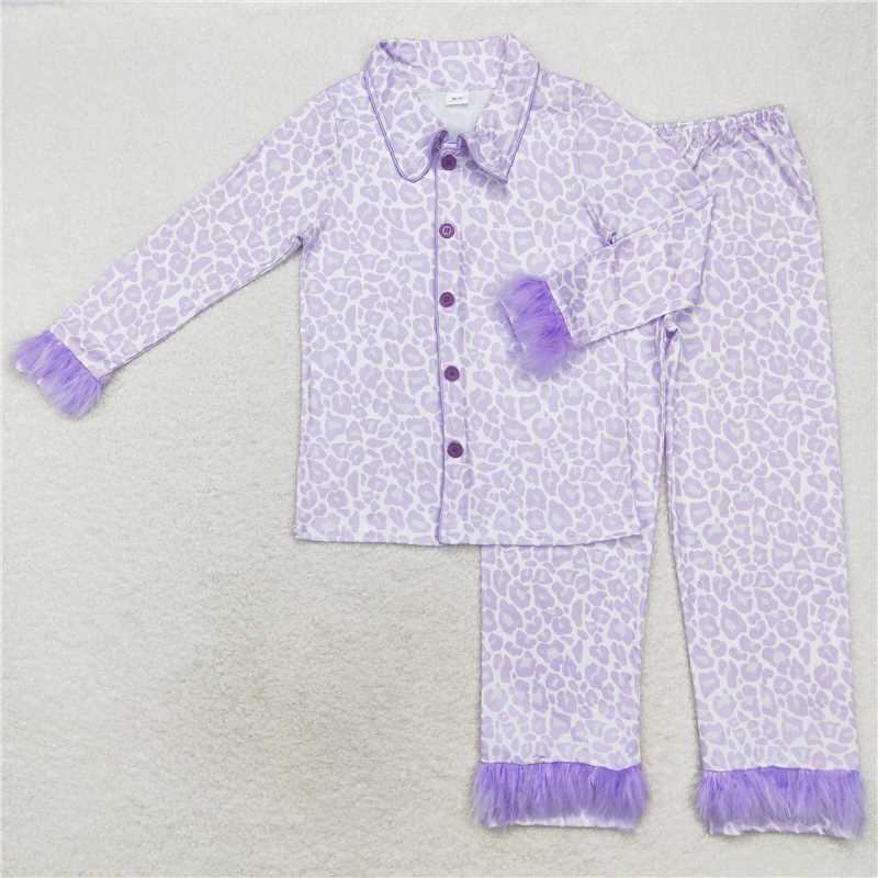 4.9 GLP1263 Adult female plush edge leopard print purple long sleeve long pants pajamas set