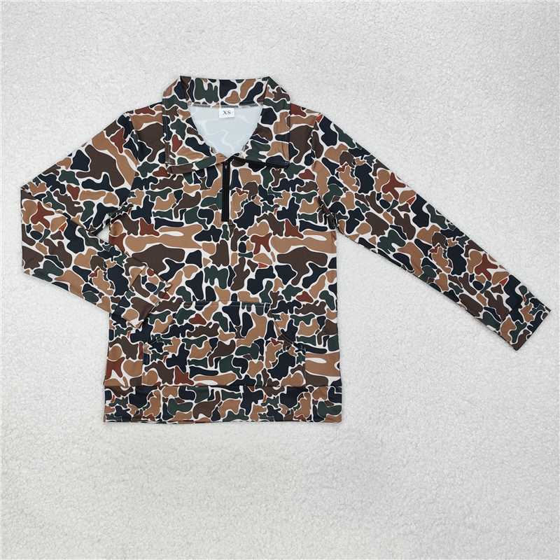GT0829 Adult female pocket camouflage beige zipper long-sleeved top