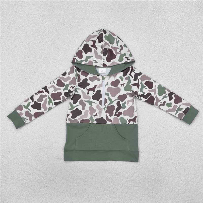 7.9 BT0914 Duck Puppy Camo Zipper Pocket Hooded Long Sleeve Top