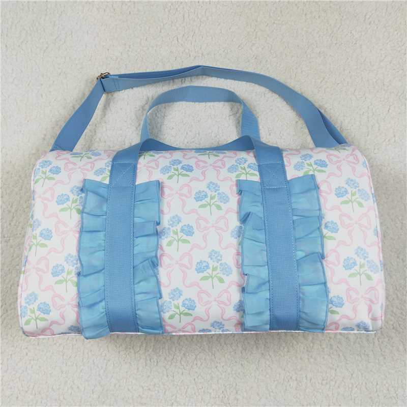 5.1 BA0294 Gym bag with hydrangea pink bow pattern and blue lace plaid
