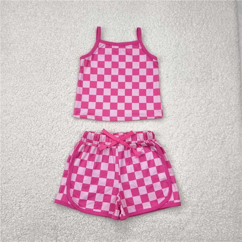 4.21 GSSO2336 Rose red plaid suspender shorts suit