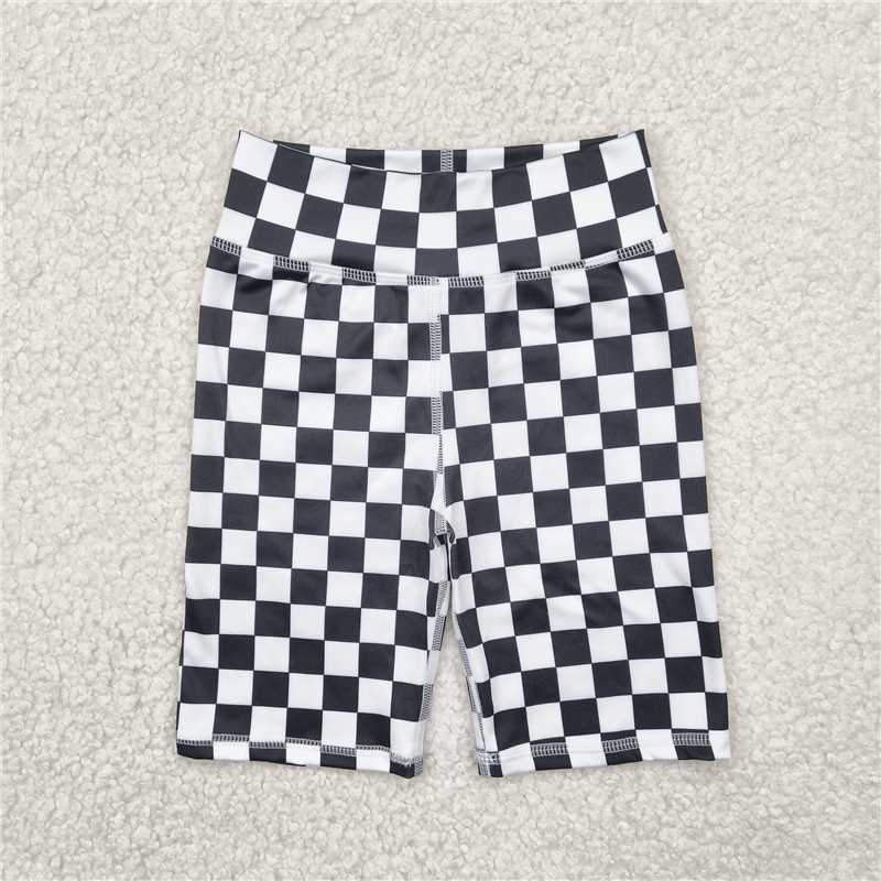 4.24 SS0537 Black and white checkered yoga cycling shorts