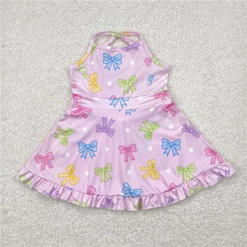 4.22GSD2294 Colorful bow pattern polka dot pink yoga sleeveless dress