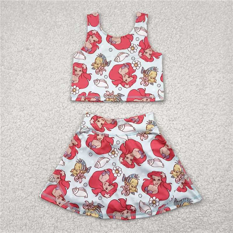 4.22 GSD2354 Mermaid Princess Fish Blue Vest Skirt Yoga Set