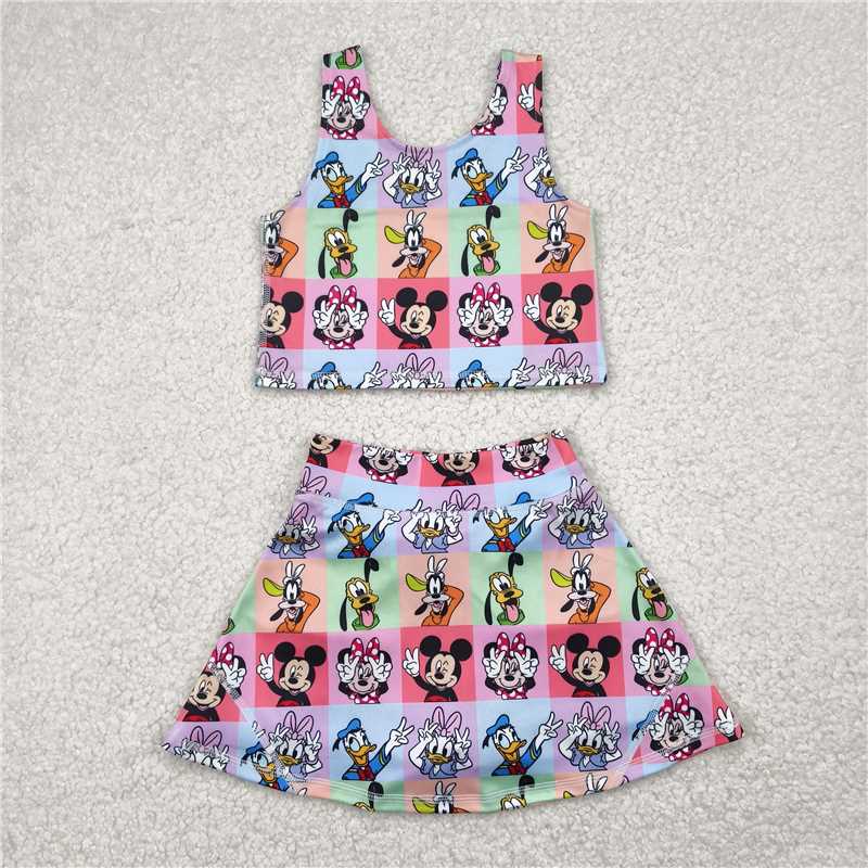 4.22 GSD2333 Mickey Donald Duck colorful plaid vest skirt yoga set