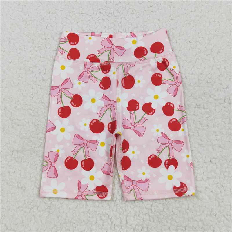 5.1 SS0541 Cherry bow flower pink yoga cycling shorts