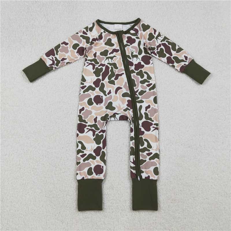 X10.13 LR2590 Duck and Puppy Camo Zippered Long-Sleeved Bodysuit