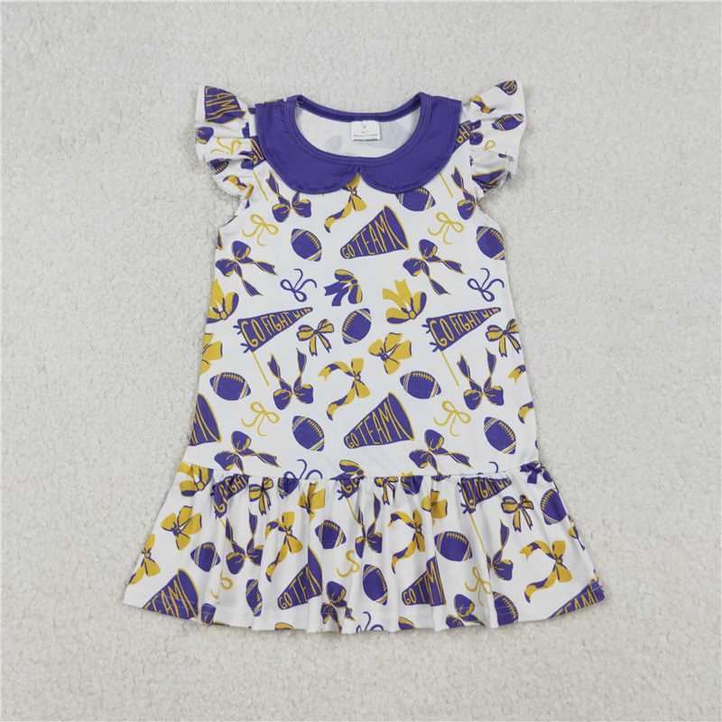 X926 GSD2784 Purple dress with football flared bow pattern and flying sleeves