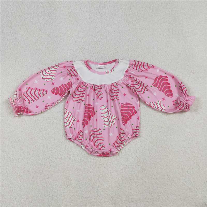 X107 LR2333 Christmas Tree Star Pink Long-Sleeved Bodysuit