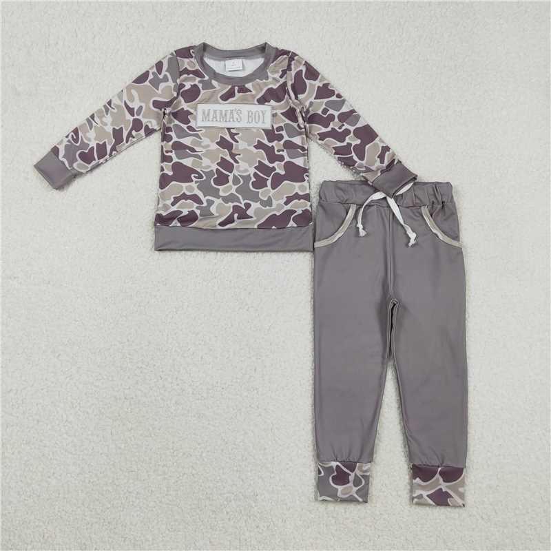 X12.10 BLP1333 Embroidered Mama's Boy Camouflage Long-Sleeve Pants Set