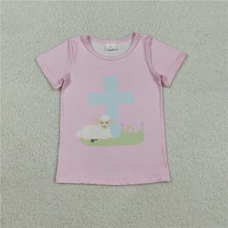 X12.2 GT1394 Pink Short-Sleeve Top with Sheep Cross