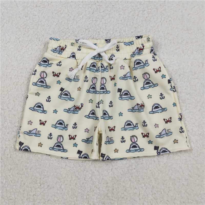 x12.13 S05846 Crab Starfish Anchor Shark Yellow Swim Trunks