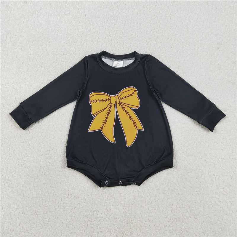 X12.4 LR2774 Black Long-Sleeved Jumpsuit with Gold Baseball Bow Pattern