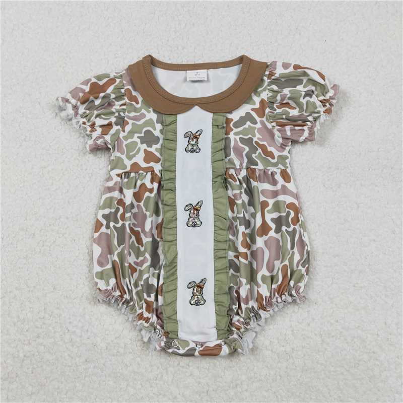 X12.4 SR3259 Embroidered Bow Camouflage Rabbit Lace Peter Pan Collar Short-Sleeved Jumpsuit
